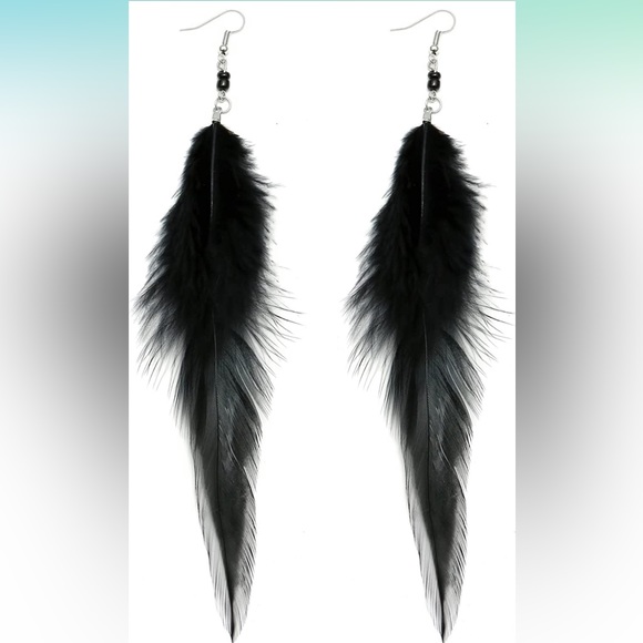 Black Feather Earrings - Picture 3 of 3